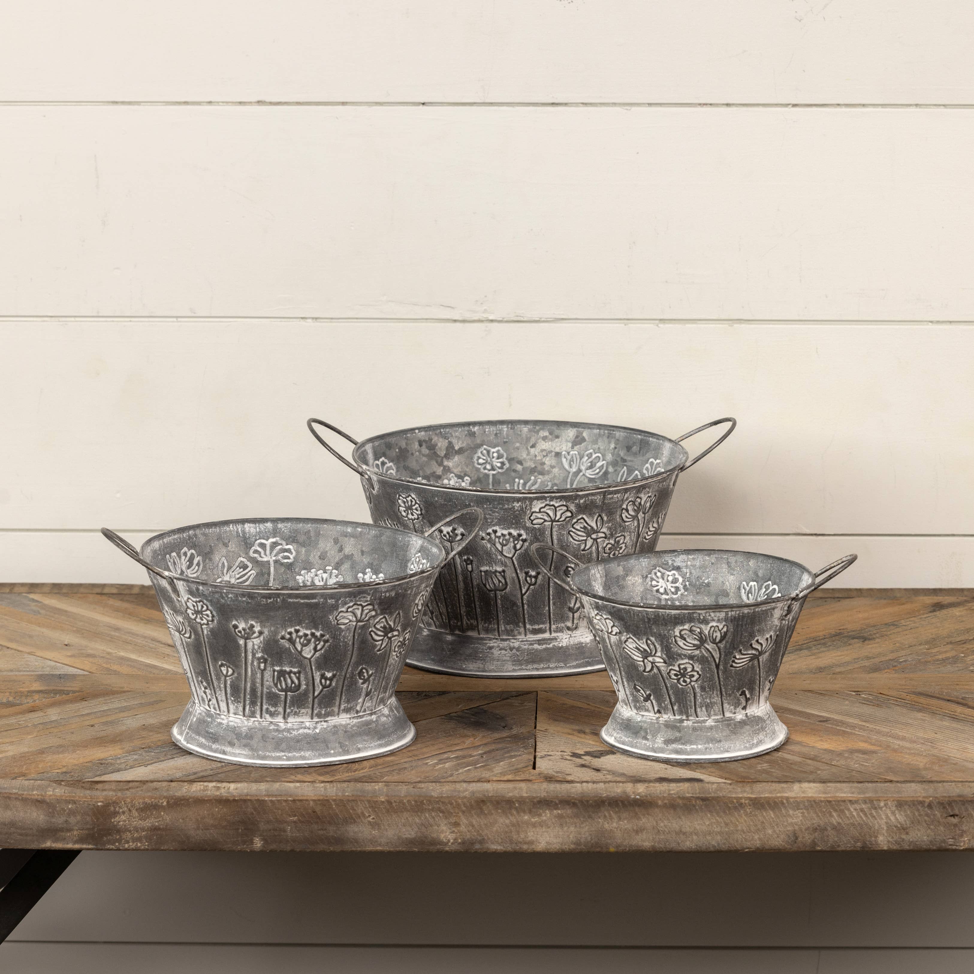 Ragon House – Großhandel Eimer/Kübel – Set aus 3 Blumentöpfen mit zwei Griffen1