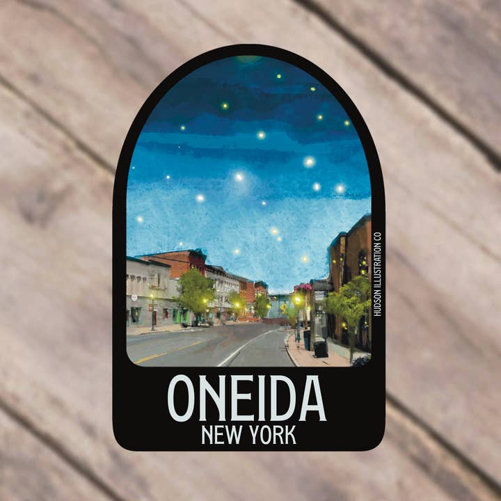 Oneida New York klistermærke/magnet/tryk/postkort for engroshandel hos Hudson Illustration Co - About Town Co