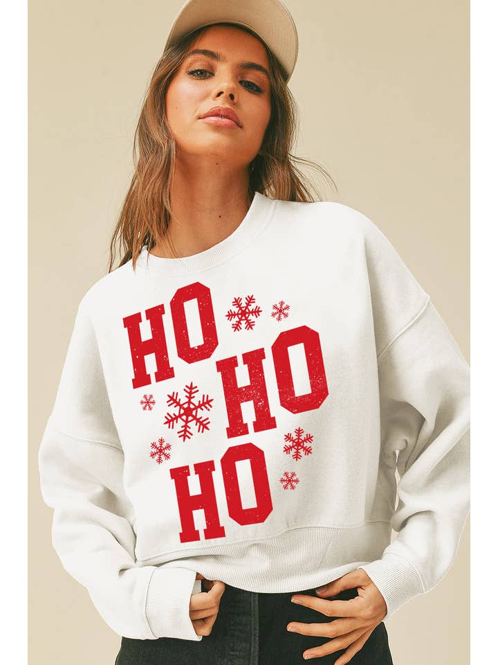 Honestee - Wholesale Sweatshirt - Women's - Ho Ho Ho Short Cropped Long Sleeve Sweatshirt4