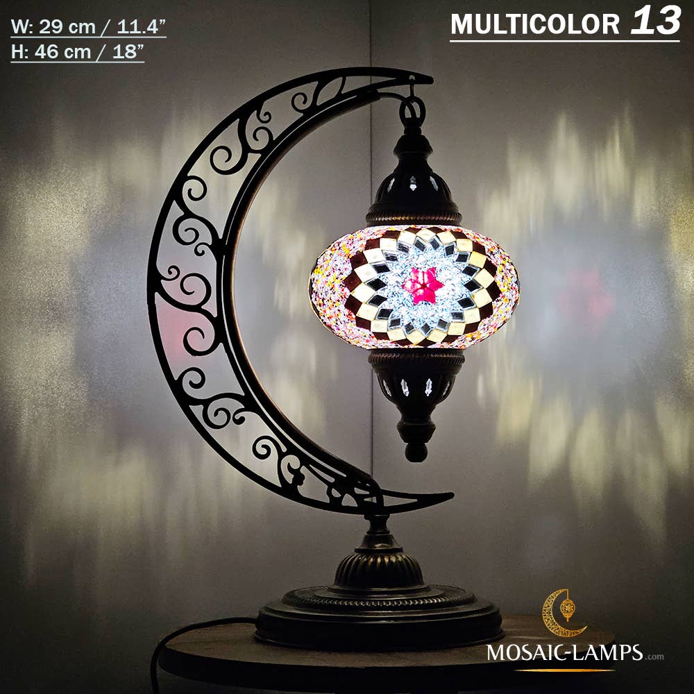 Mosaic Lamps - Wholesale Accent/Desk Lamp - 10+ Colors - Moroccan Moon Table Lamp, Arc, Murano Crescent49