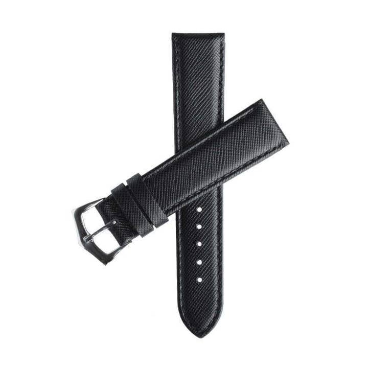 Bracelet de montre Saffiano noir avec bord plié points noirs pour la vente par MilanoStraps