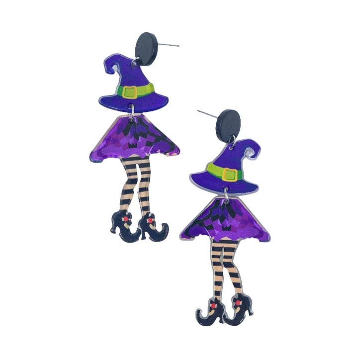 Witch Stud Drop Earrings – Halloween Novelty Jewellery for wholesale by Sunbaked Lizard Jewellery & Gifts