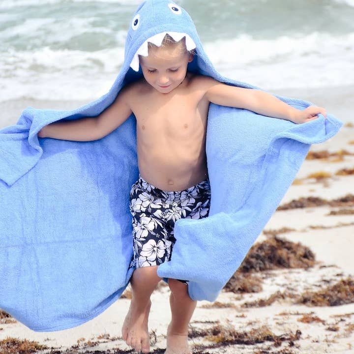 Yikes Twins - Wholesale Hooded Towel - Kids & Baby - Blue Shark Hooded Towel for toddlers ages 2 to 8 years old