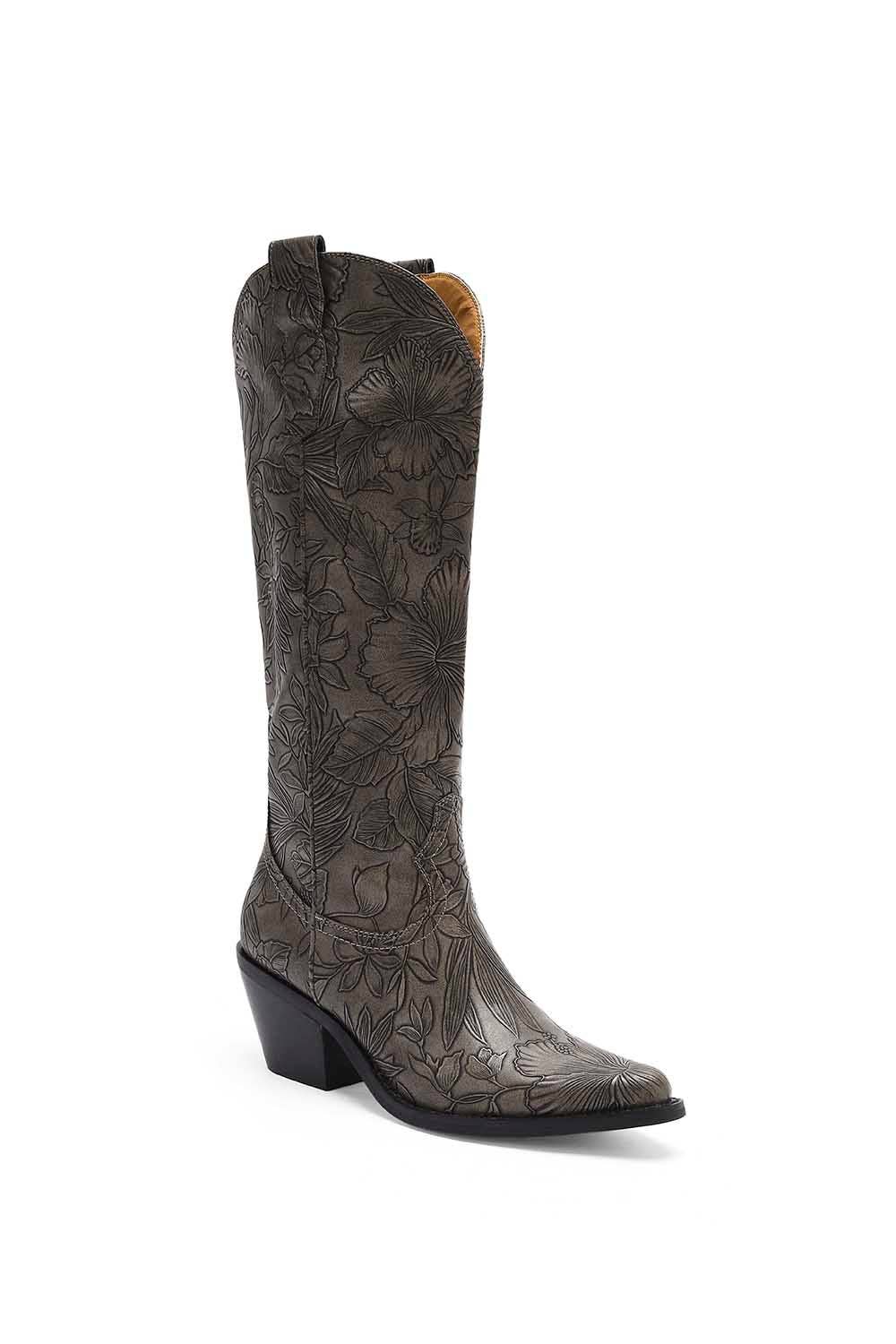 Mars Sky Shoes Wholesale - Wholesale Cowboy Boots - Women's - Beast Fashion ADELA-71 Women Block Heel Floral Embossing Pull-on Western Tall Boots-12 Pairs Pack-50.55/Pair2