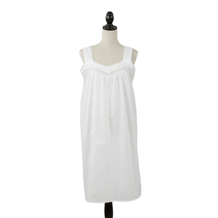 White Embroidered Nightgown - Sleeveless Design for wholesale on Faire