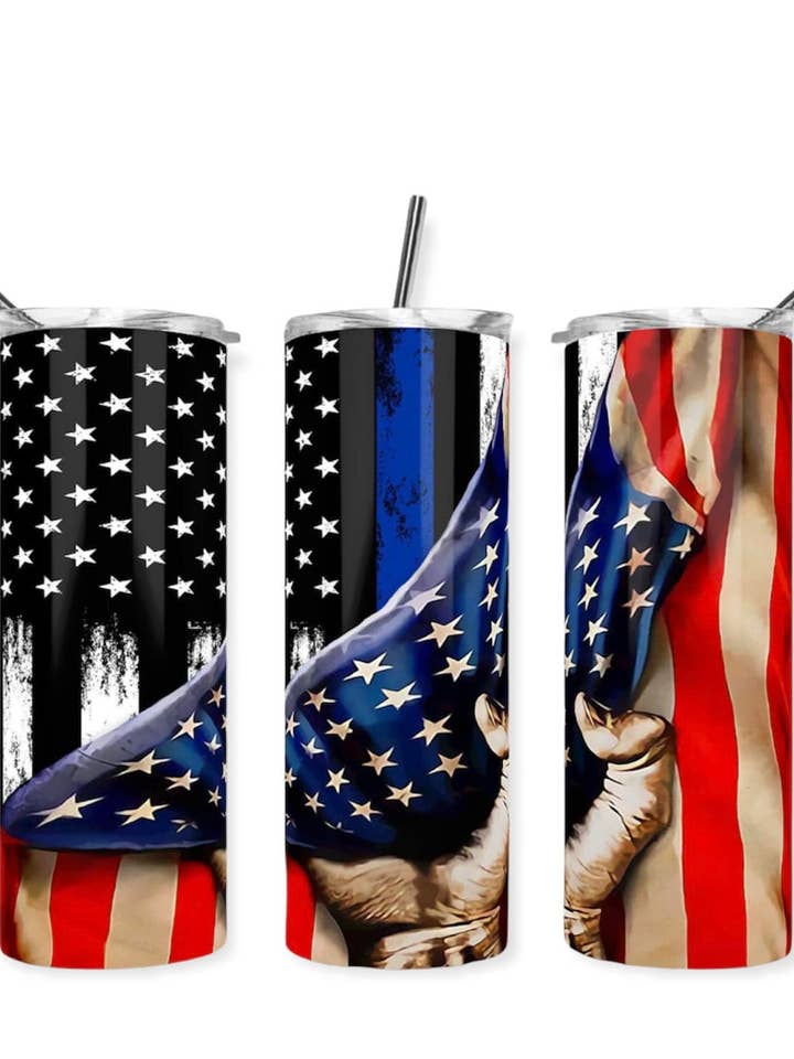American Flag - Back the Blue Tumbler för wholesale av Bearded Bird Apparel