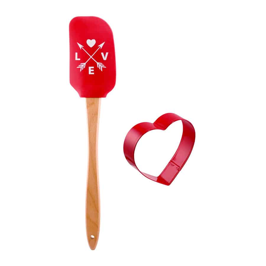 R&M International - Vendita all'ingrosso Spatole - Set di spatole Love, 2 pezzi, con tagliabiscotti, set regalo1
