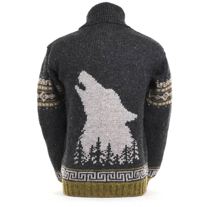 Lost Horizons Knitwear – Ships from USA - Vente Pull en maille – homme - Pull en laine sauvage – Motif loup hurlant0