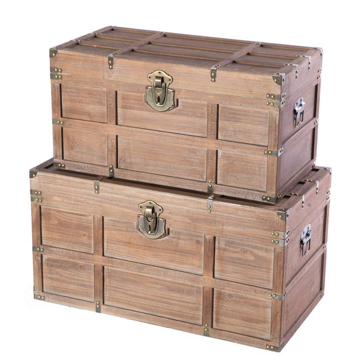 Quickway Imports – wholesale Prydnadslåda – Trä rektangulär fodrad rustik förvaring trunk med spärr0