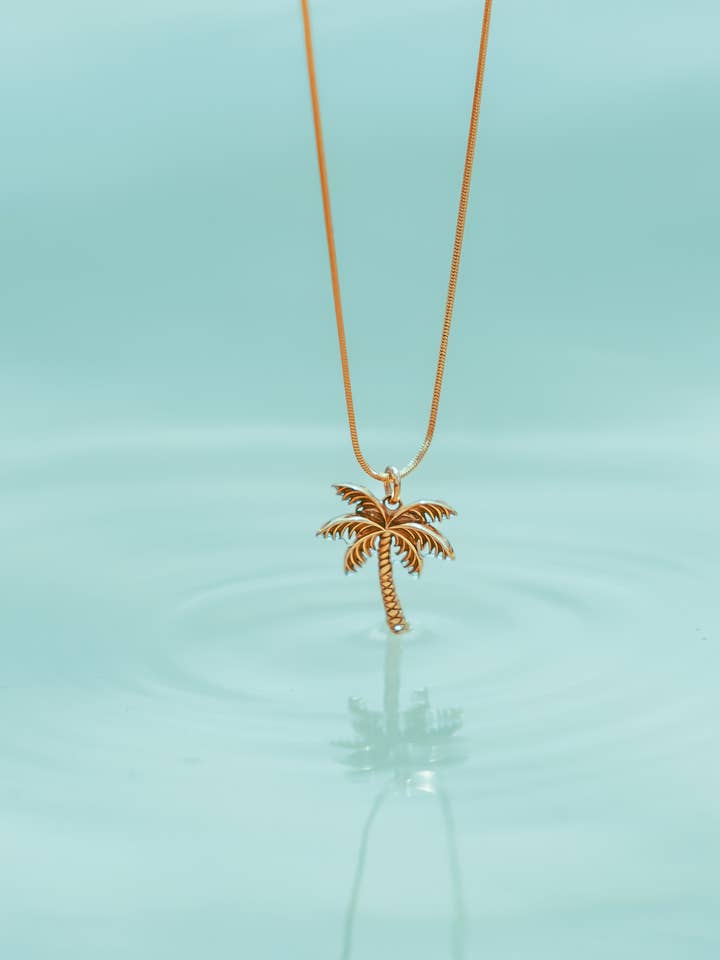 Ocean Palmtree Neckace Gold for wholesale by Laguna Treasures