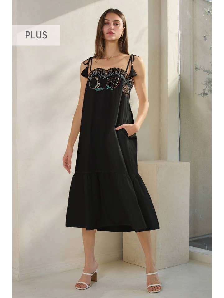 Oddi - Wholesale Dress - Women's - Plus Fruit Medley Embroidery Poplin Midi Dress0