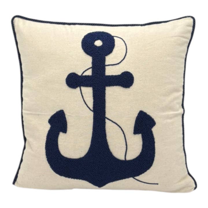 Decorative Pillow with Punch Embroidery - Navy - Anchor - 43 x 43cm for wholesale by cotonIQ