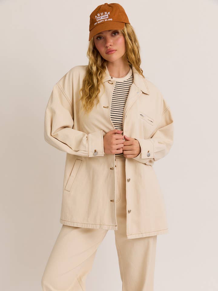 CREAM CONTRAST STITCH DETAIL OVERSIZED TWILL JACKET
for wholesale on Faire