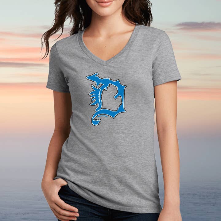 LIVNFRESH - Wholesale Screen Printed T-Shirt - Women's - "Lions D" Women's V-Neck