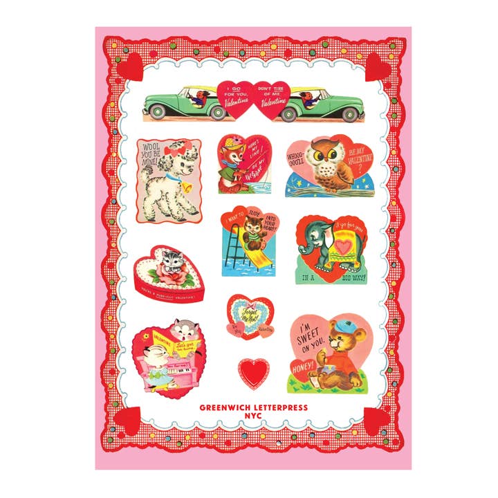 Retro Valentine's Sticker Sheet – V-Day Die-Cut Stickers for wholesale by Greenwich Letterpress