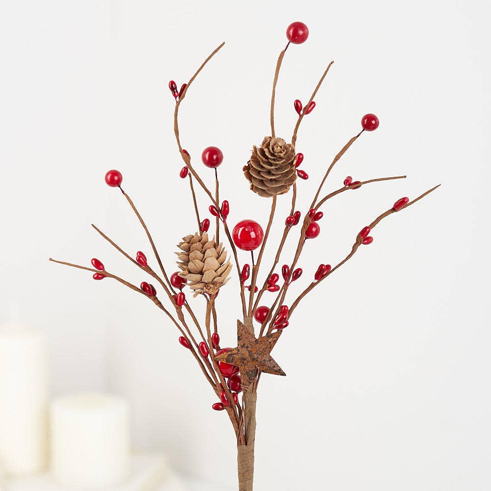 Factory Direct Craft - Wholesale Artificial Flowers - Red Pip Berry and Rusty Tin Star - Select Pick or Garland 1