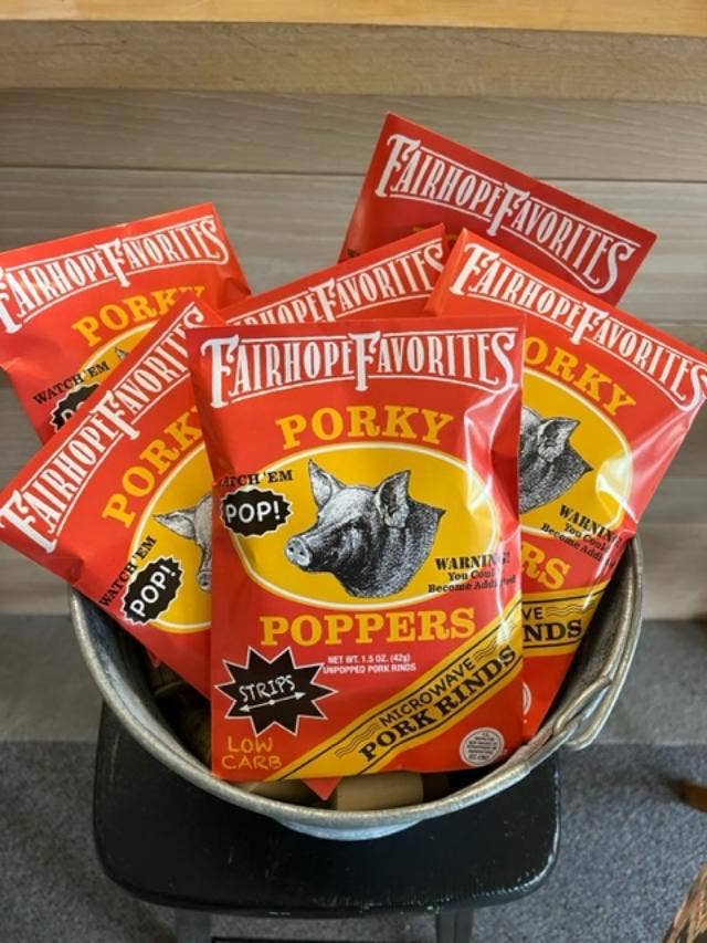 Porky Poppers - Microwave Pork Rinds for wholesale by Fairhope Favorites, Inc.