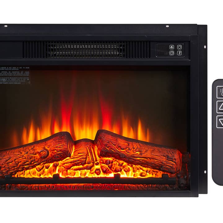 39F Inc. - Wholesale Fireplace Screen - Electric Fireplace Insert 23' 1400W 120V ,Equipped with remote control, ultra thin heater with log set & realistic flame - BLACK
