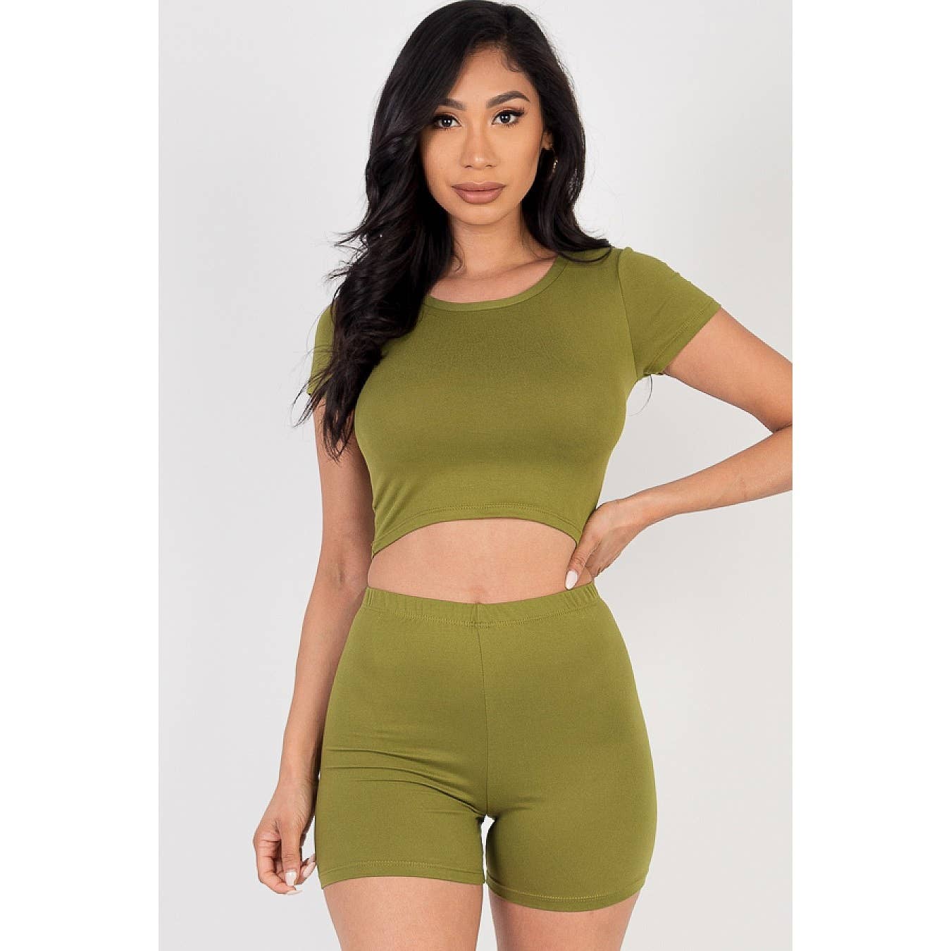 Timeless - Wholesale Lounge Set - Women's - Short Sleeve Crop Top and Shorts Set3