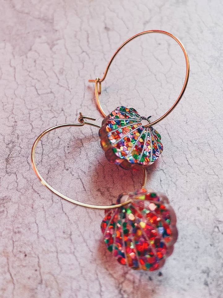 Small Glitter Shell Hoops (Model 93) for wholesale by Le Strict Maximum