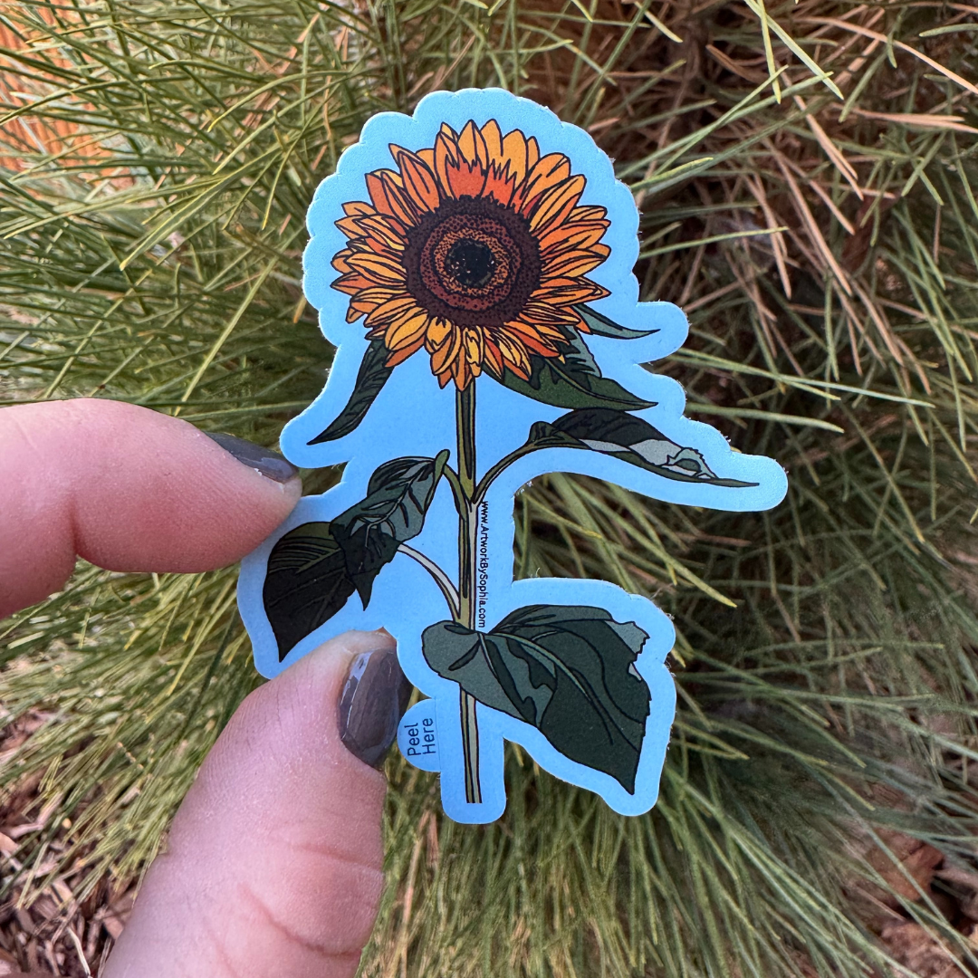 Artwork by Sophia - Wholesale Sticker - "Sunflower Sticker" |  Vinyl Sticker | Colored Drawing | 1
