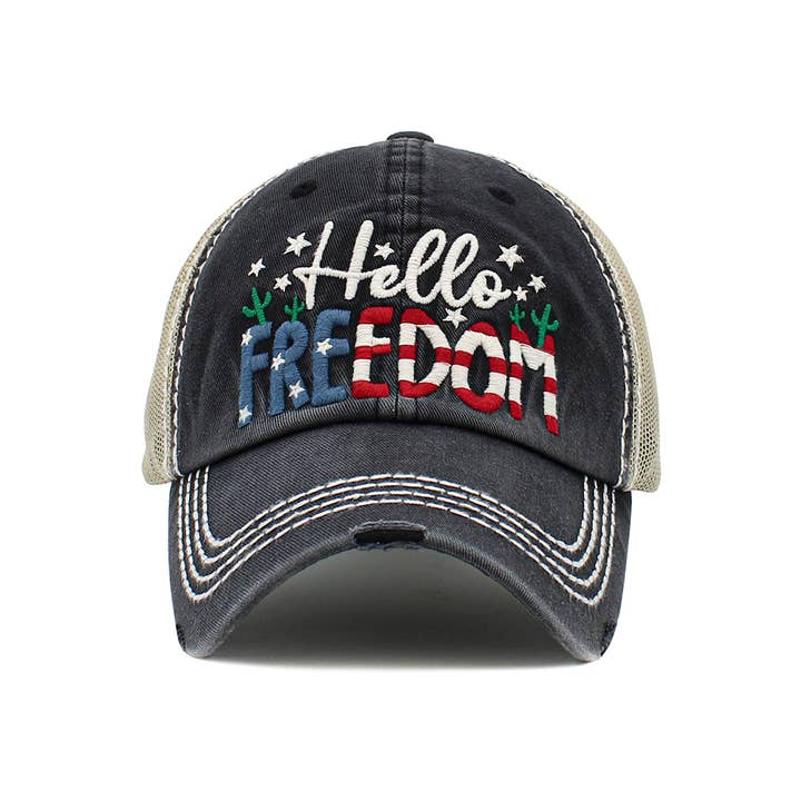Hana – wholesale Baseballkeps - Dam – HELLO FREEDOM Amerikansk flaggtema Vintage bollkeps2