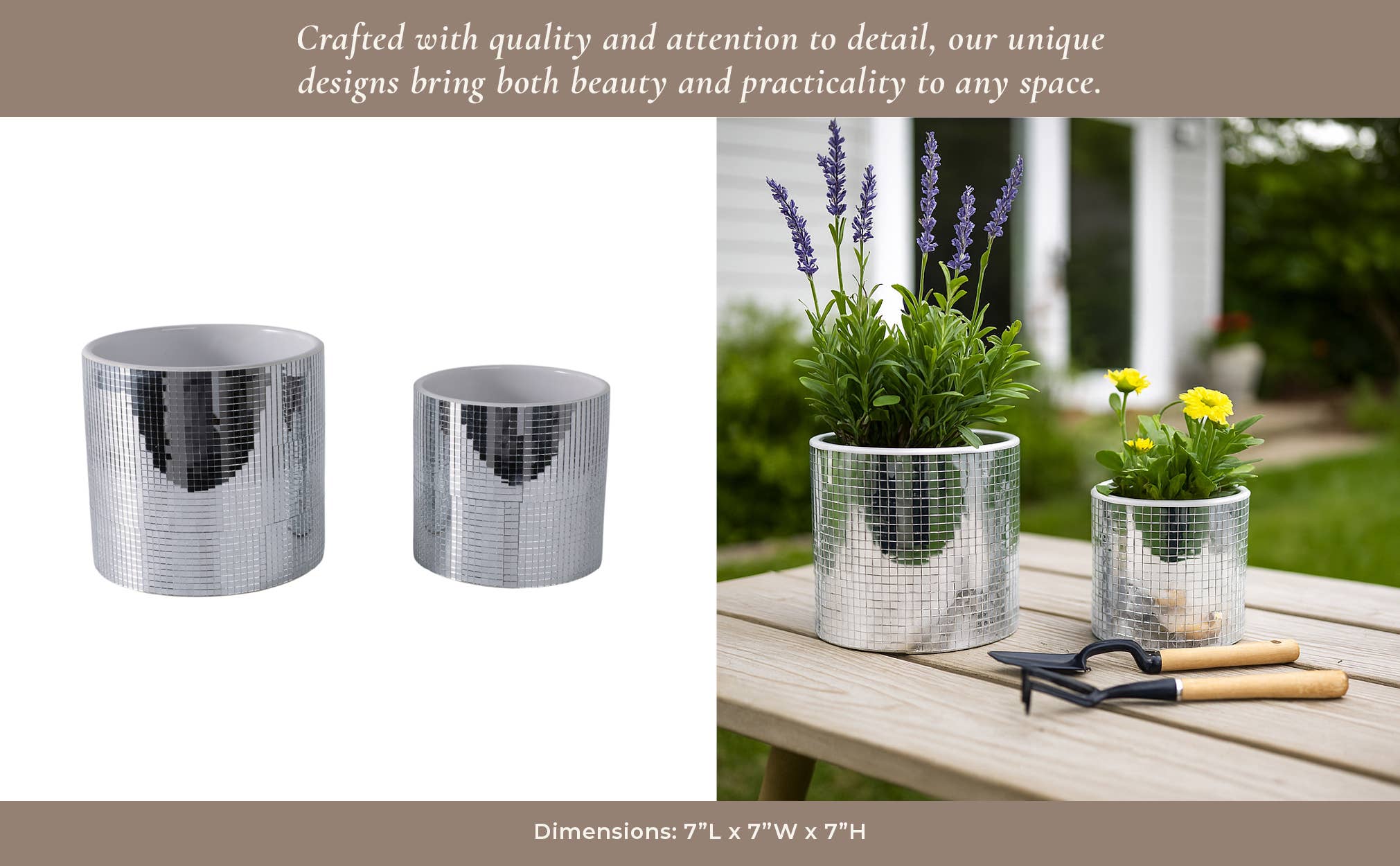 Sagebrook Home - Wholesale Plant Pot - Planters Set of 2 - Silver Ceramic Disco Mirror, 6/7 in.12