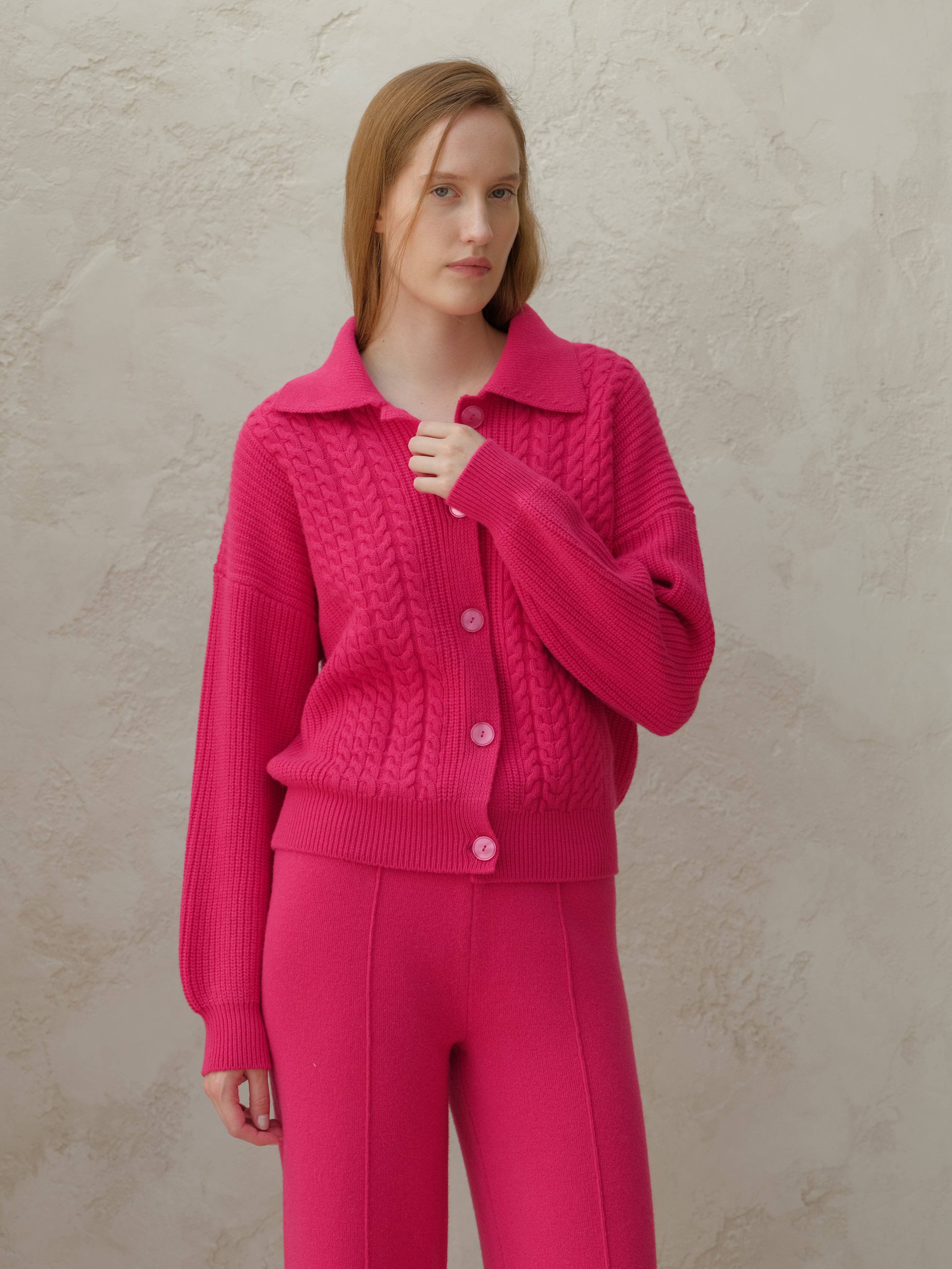 Lèmme – Cardigan - Mulher por atacado – Cardigan polo com tramas em mistura de cashmere5