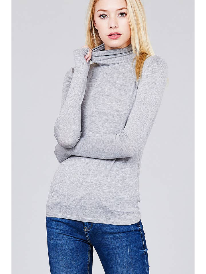42POPS - Wholesale Knit Top - Women's - ._ SI-11161 LONG SLEEVE TURTLE NECK FITTED RAYON JERSEY TOP1
