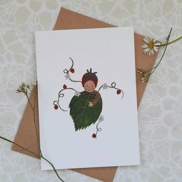 Strawberry Baby Greetings Card for wholesale by LYDIAMAE