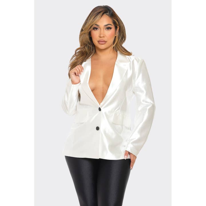 Blazer surdimensionné en satin JK7167 pour la vente par Uptown Apparel