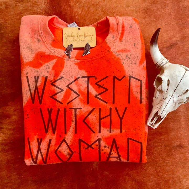 Western Witchy Distressed Splatter Sweatshirt für Damen für den Großhandel von Ranchy Roan Boutique