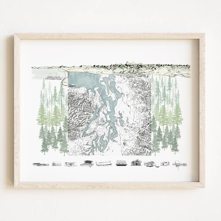 LÁMINA ARTÍSTICA DEL MAPA DE VIDA DE PUGET SOUND WASHINGTON para venta al por mayor de Turn-of-the-Centuries