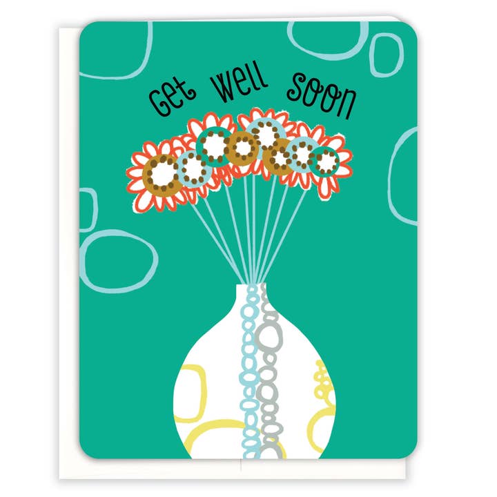 Get Well Vase Blank Card for wholesale by Paper Loop | Hand-Painted Greeting Cards