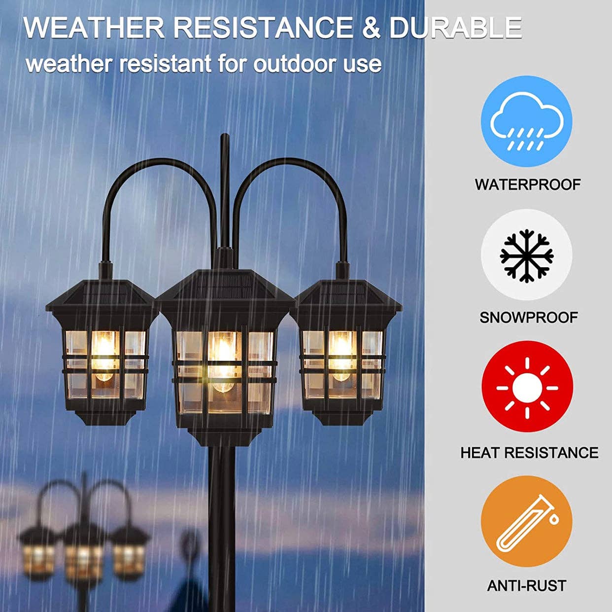 OutdoorSolarOutlet - Wholesale Outdoor/Lawn Light - SmartYard 74.8“ Outdoor Lamp Post Lights Solar Powered,3-Head Waterproof Street Lights 60 lumens3