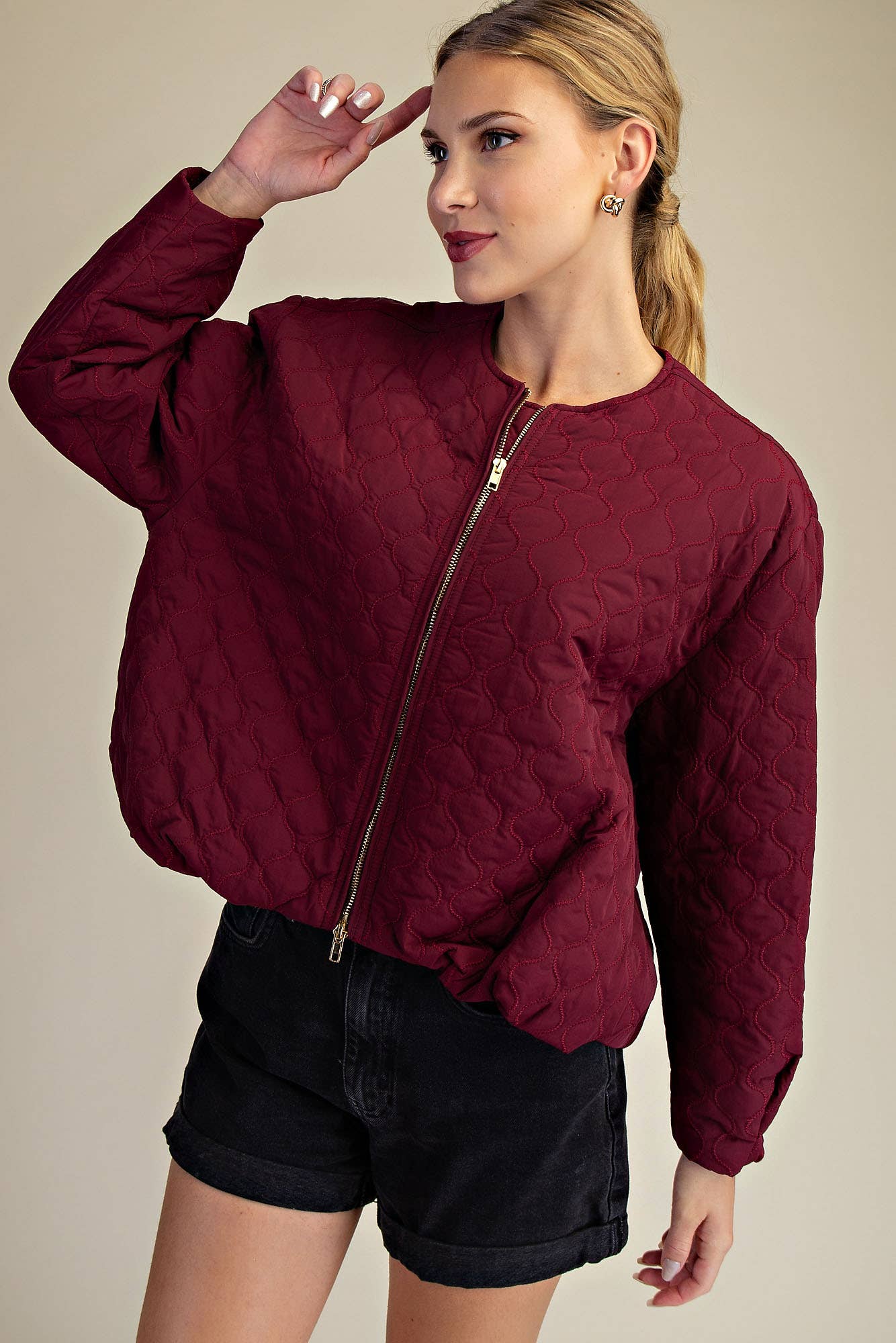 Glam - Wholesale Jacket - Women's - Round Neck Zipper Closure Quilted Jacket13