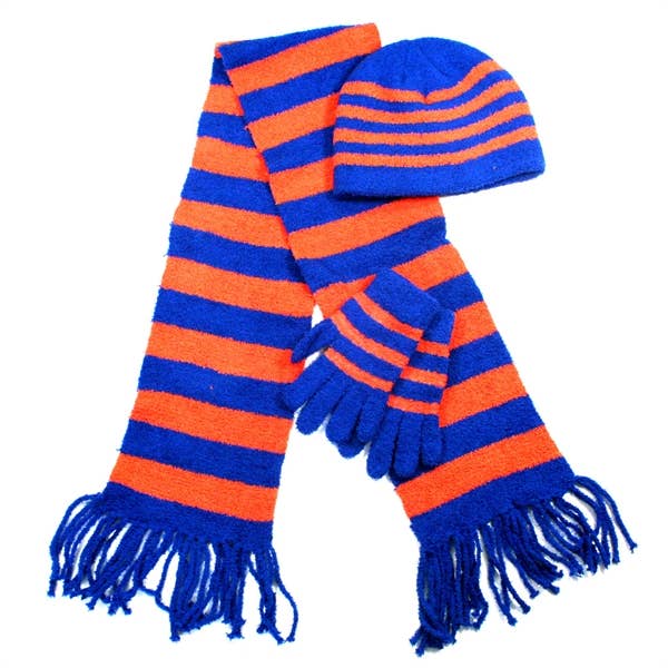 Scarf/Gloves/Hat 3pc. Set- Orange & Blue for wholesale by Turnovers Inc
