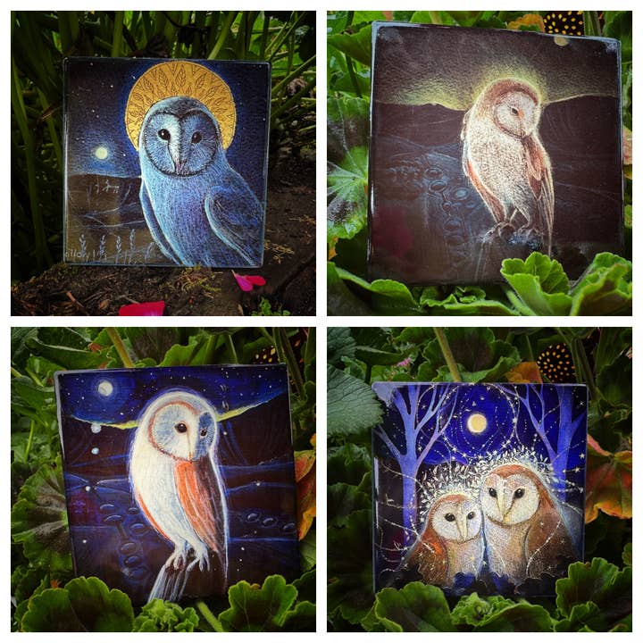 High quality Ceramic Coaster featuring owls for wholesale by Hannah Willow Art