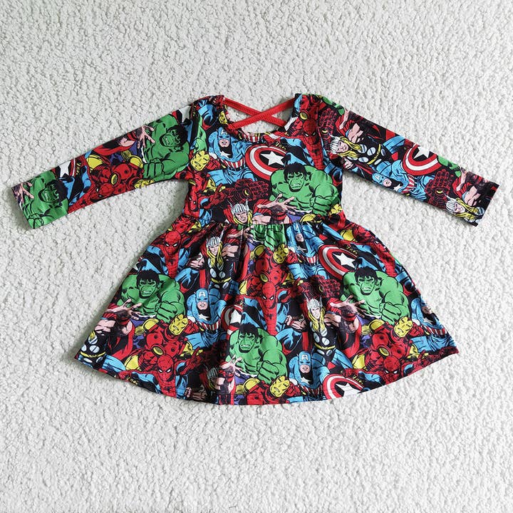 Robes de longueur genou héros rouge de dessin animé de bébés filles pour la vente par Aier Wholesale