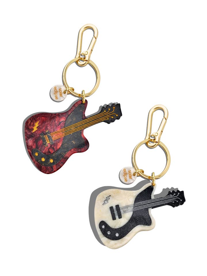 Hand-painted Electric Guitar Bag Charm + Keychain for wholesale by Solar Eclipse