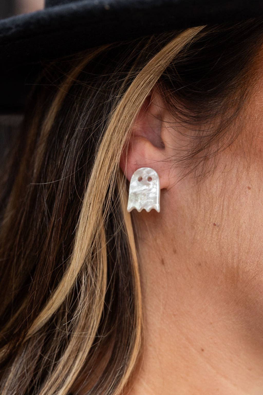 Spiffy & Splendid - Wholesale Stud/Post Earrings - Ghost Studs - White Shimmer // Jewelry, Earrings, Halloween5