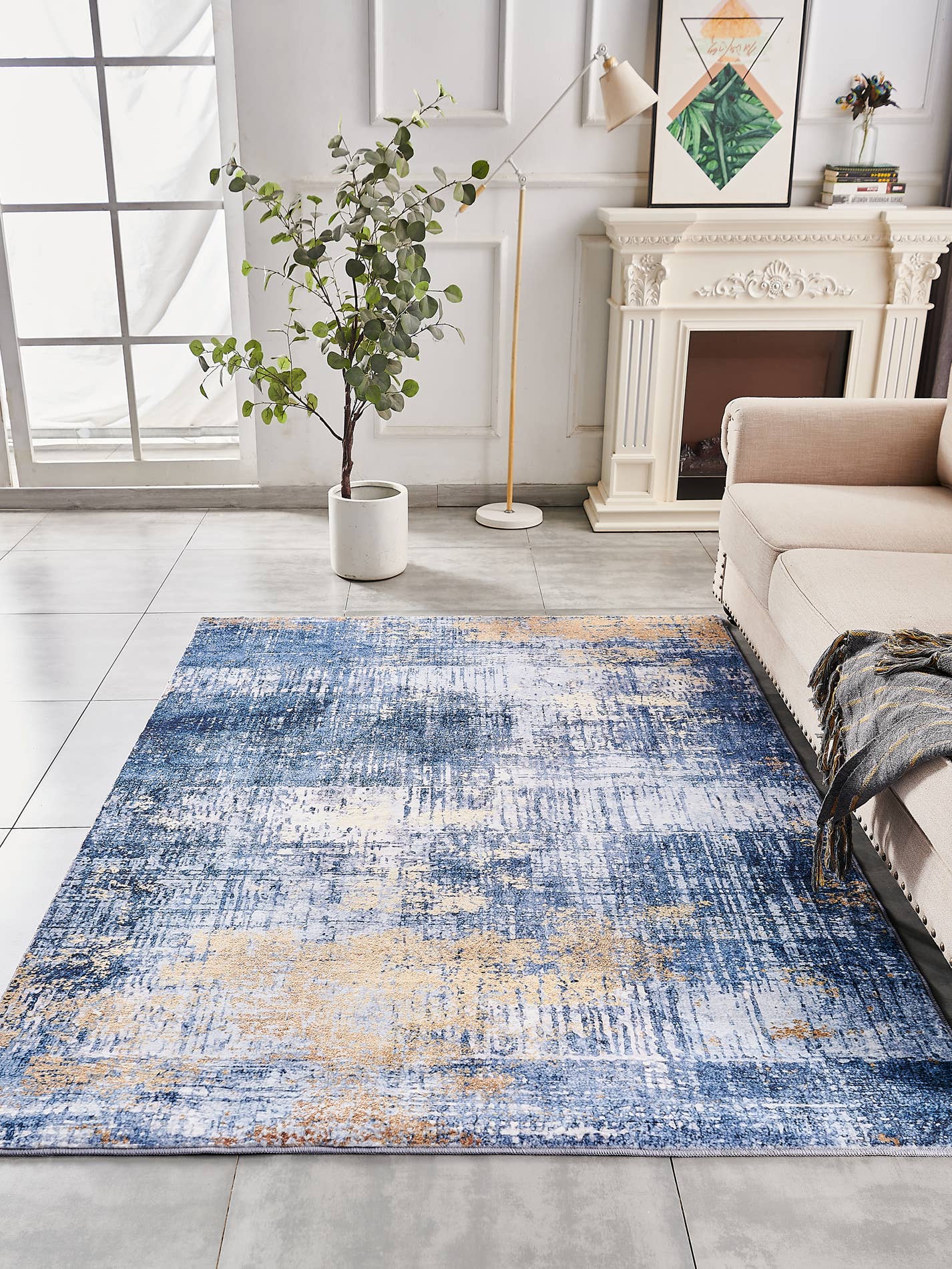 Amazing Rugs – Großhandel Teppichvorleger – Zara Abstract Design, maschinenwaschbarer Teppich in Blau und Gold8