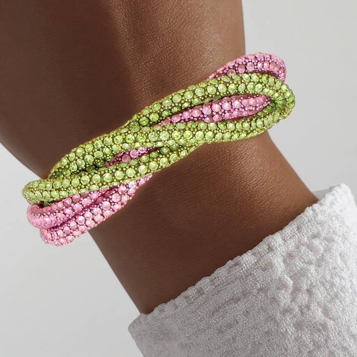 Sorority Vibrant Pink Green Twisted Tube Bracelet for wholesale by PinktownUSA