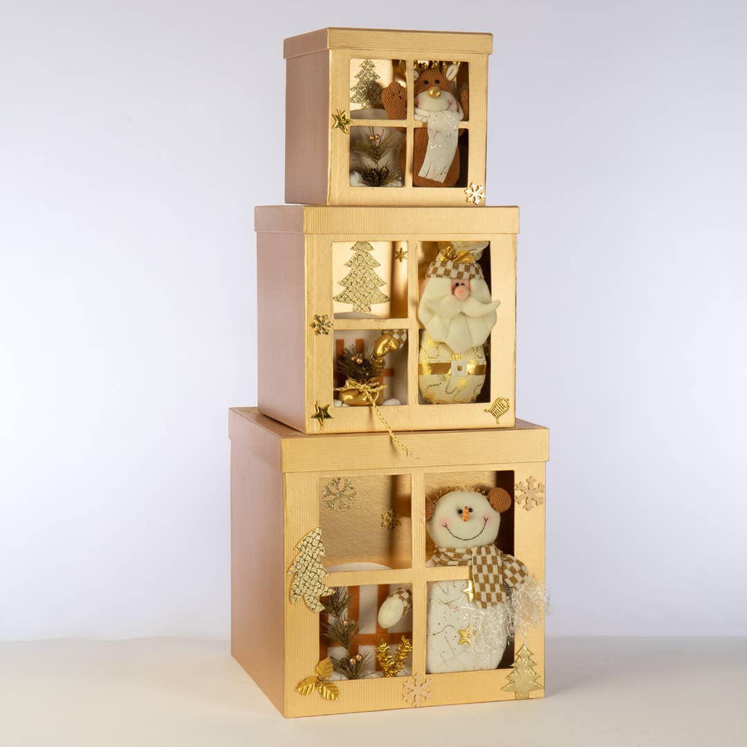 Willow Group - Vente Boîtes décoratives - BOÎTES EMPILABLES PPRBRD S/3SQ, DORÉES1