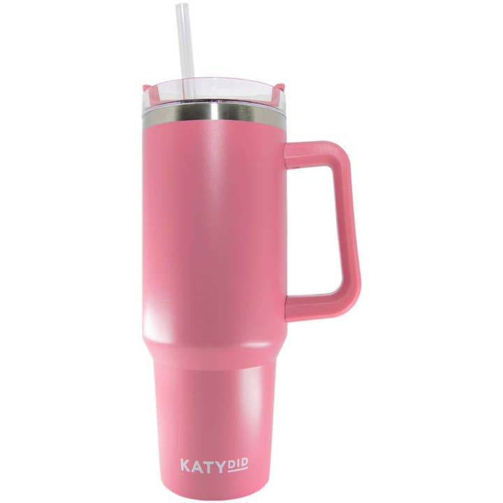 Rose Pink Insulated Tumbler Cup w/ Handle for wholesale by Katydid