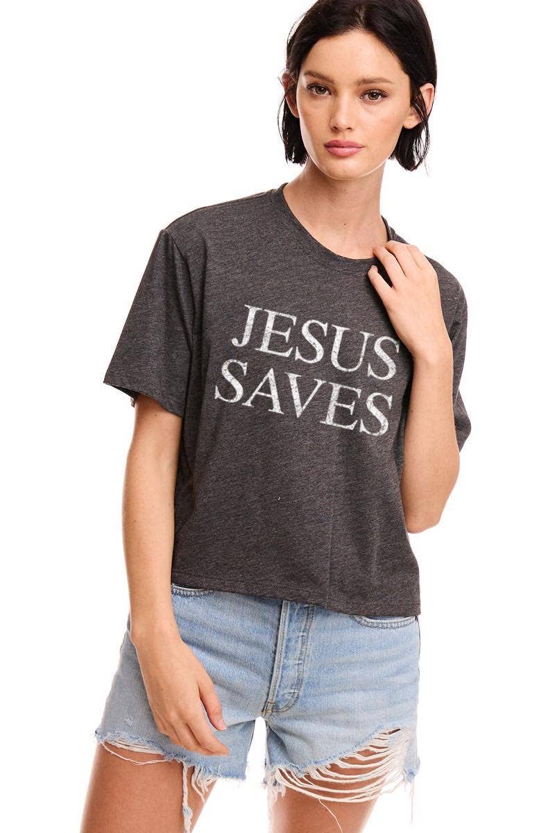 Zutter - Wholesale Screen Printed T-Shirt - Women's - Jesus Saves Graphic S/S Relaxed Faux Crop Tee4