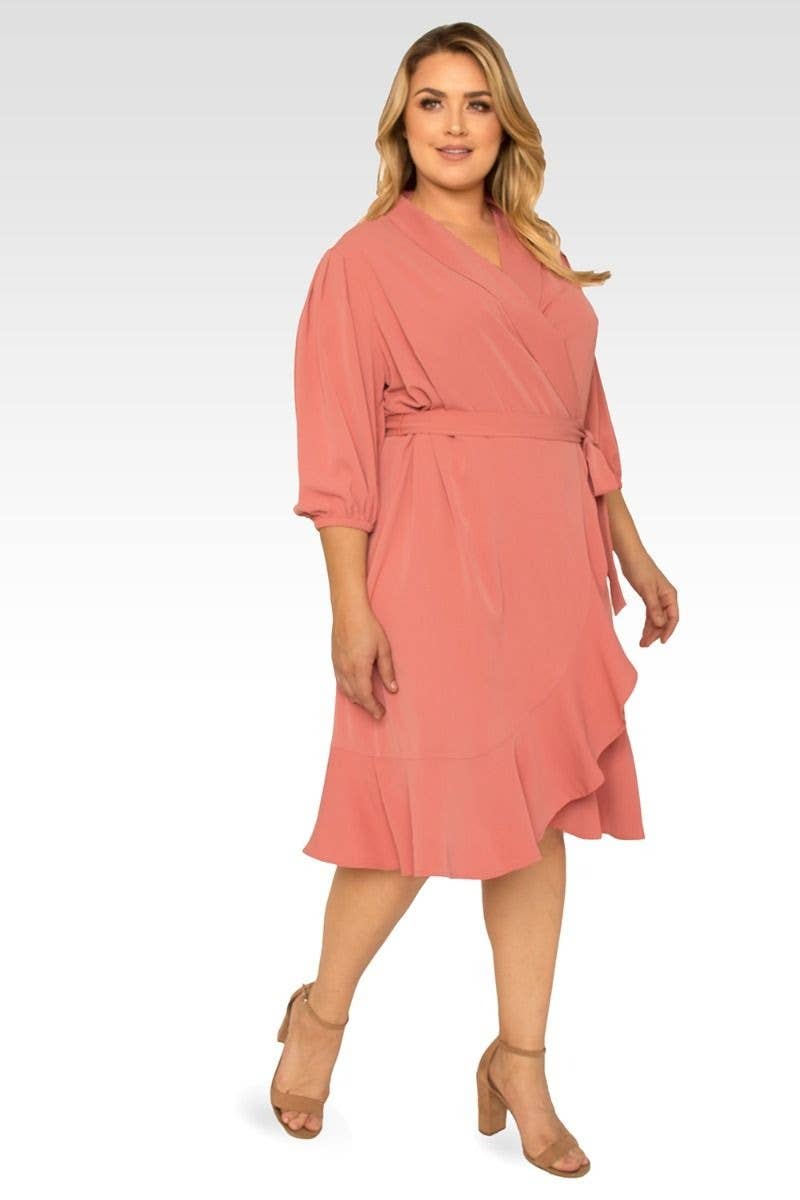 Standards & Practices - Vente Robe – femme - Robe midi double en georgette rose poudré grande taille pour femmes3
