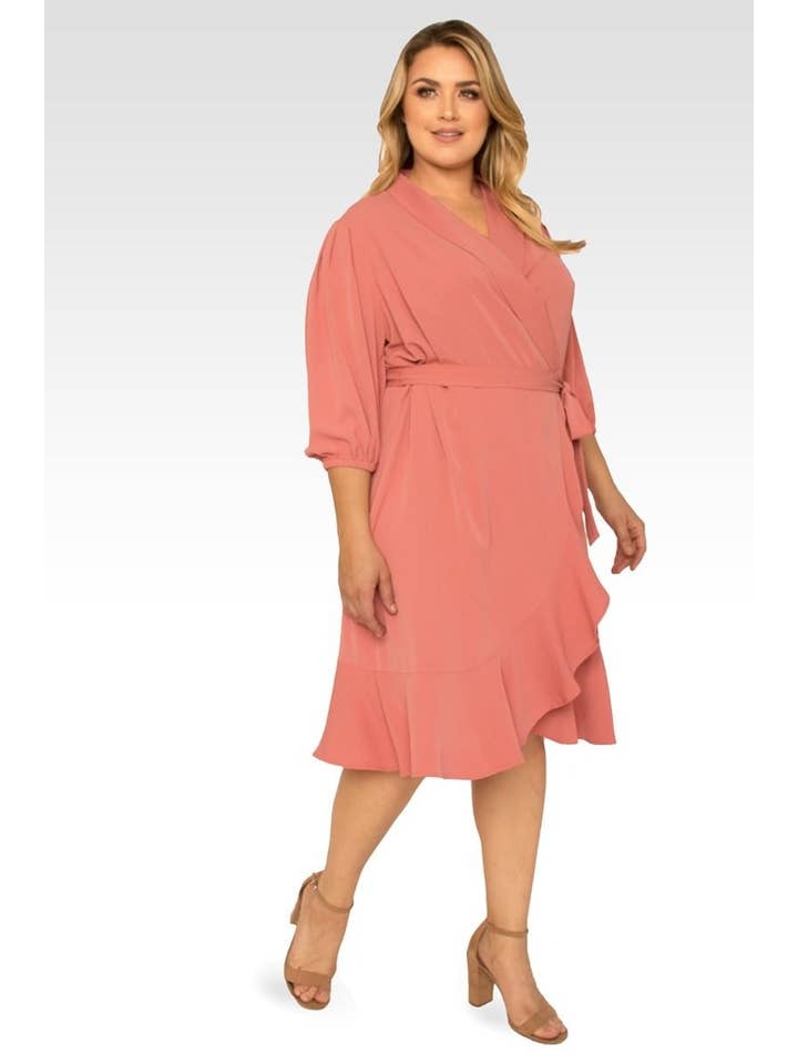 Standards & Practices - Wholesale Dress - Women's - Women's Plus Size Double Georgette Dusty Pink Midi Dress3
