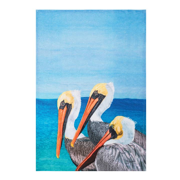 Coastal Pelican Bird Trio Kitchen Towel for wholesale by C&F Home
