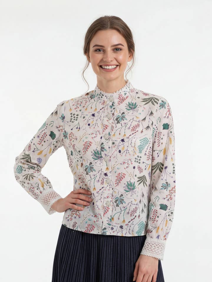 CH0241 FLORAL PRINT LACE CUFFS TOP for wholesale by N by Nancy